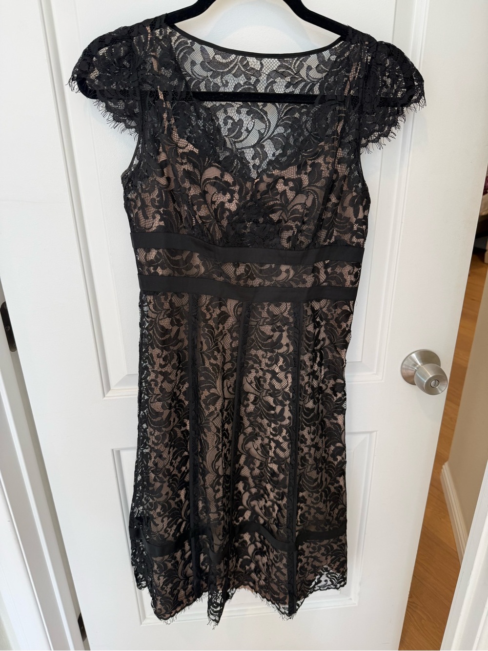 LOFT Black Lace Dress with Nude Lining